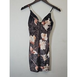 Papaya Women's Midnight in Maui Brown  Floral‎ Velvet Bodycon Mini Dress Size S